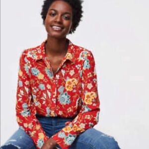 LOFT petite size large red floral blouse. Gently worn